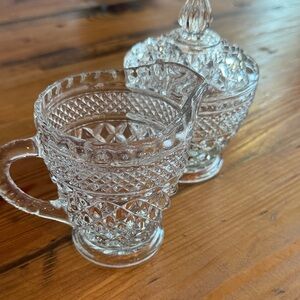 Clear Pressed Glass Creamer and Covered Sugar Set - Elegant Tableware